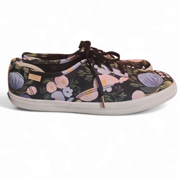KEDS X RIFLE PAPER Company Botanical Champion Sneakers Women Size 7 Black Floral - Picture 1 of 9
